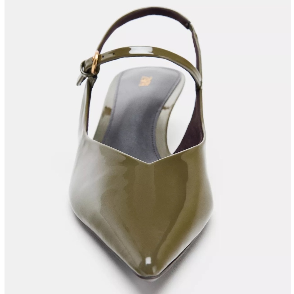 NEW! Zara Olive Green Slingback Heels Size 41 - Picture 3 of 8
